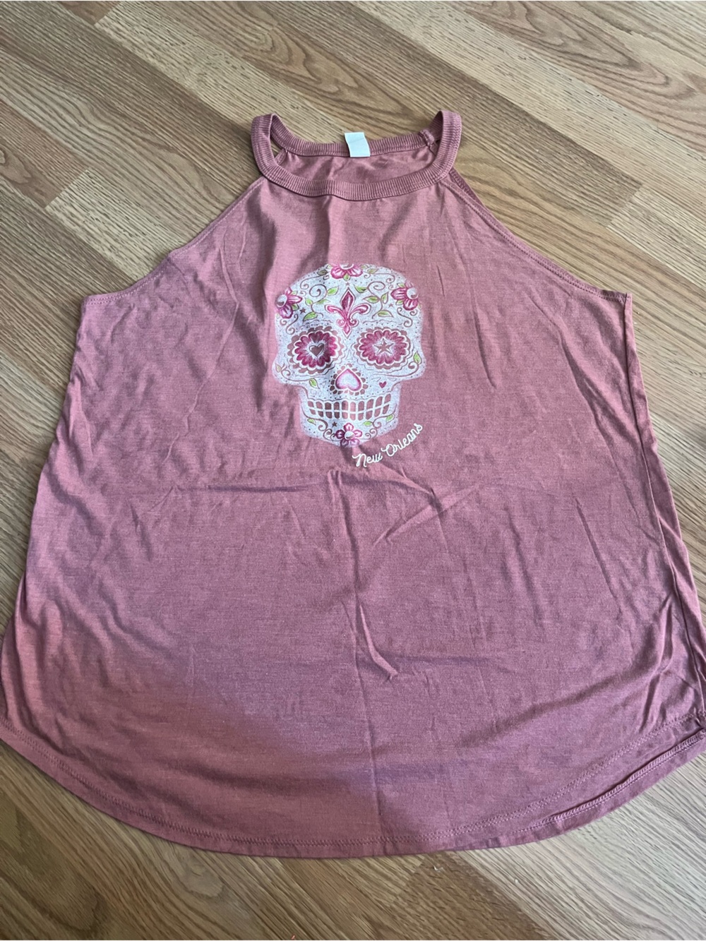 💀🩷District - Mauve Pink Sugar Skull Halter Tank Top - New Orleans